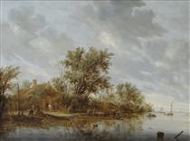River Landscape with Ferry - Salomon van Ruysdael