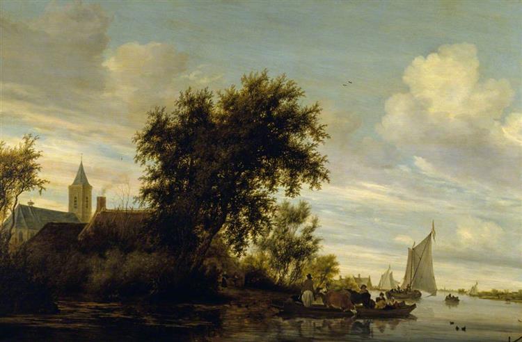 River Scene with a Ferry Boat - Salomon van Ruysdael