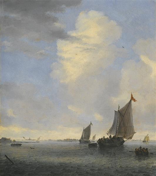 Wijdschip and Other Ships at the Mouth of An Estuary - Salomon van Ruysdael
