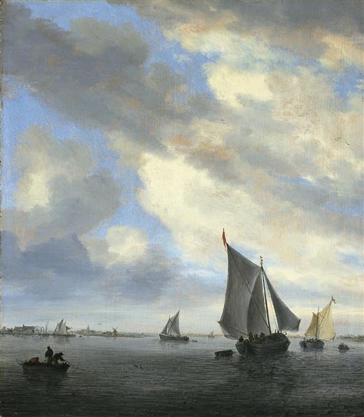 View of Sailing Boats on a Lake - Salomon van Ruysdael
