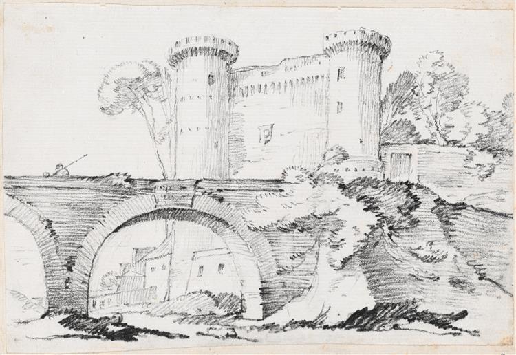 A Stone Bridge and the Fortified Entrance to a Town, c.1750 - Joseph-Marie Vien