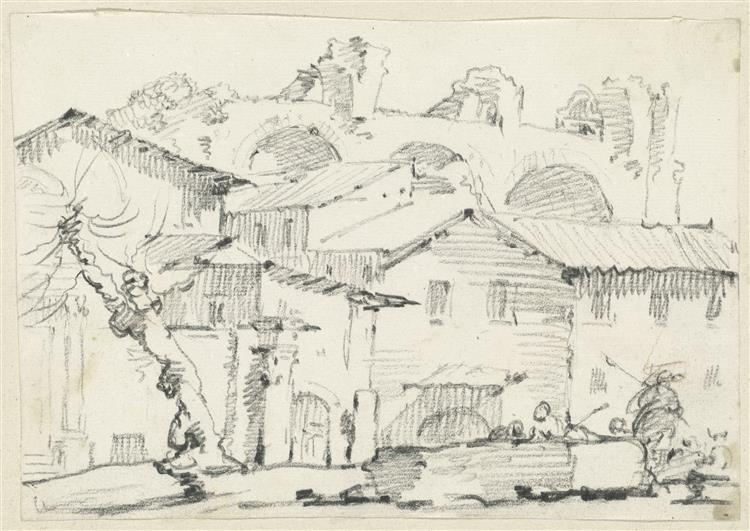 Houses on the North Side of the Forum with the Basilica of Maxentius Beyond, 1749 - Joseph-Marie Vien