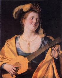 Woman with Guitar - Gerrit van Honthorst