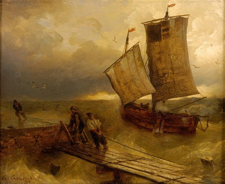 Landing Of The Fishing Boats, 1889 - Андреас Ахенбах