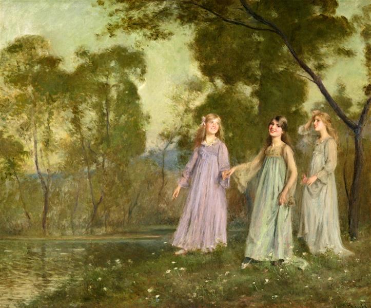 Three Girls at the edge of the river - Joan Brull