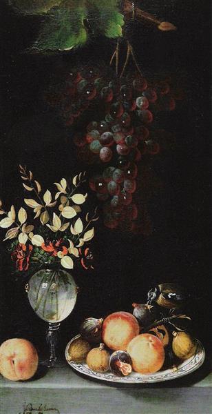 Fruchtteller, Hängende Trauben Und Blumenvase - Хуан Ван дер Амен