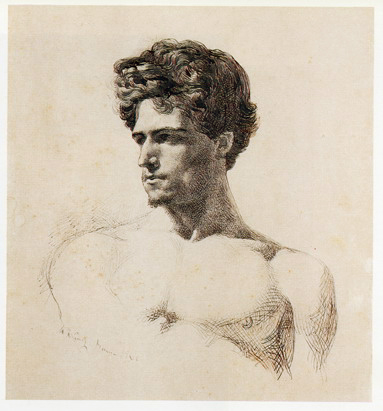 Three quarter male bust, 1860 - Marià Fortuny i Marsal