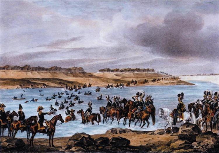 Biešankovičy, the Dvina River. Crossing the River 1812 - Освальд Ахенбах