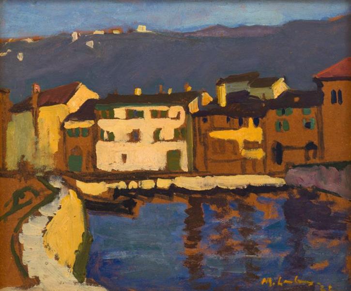 Fishing Harbour, Belgium, Recto; Sunset, Verso, 1922 - Maggie Laubser