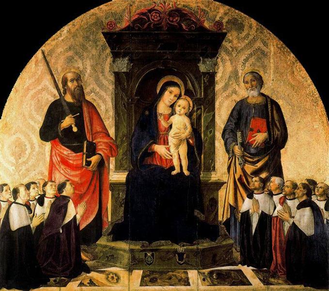The Virgin and Child Between Saints Peter and Paul and the Twelve Magistrates of the Rota, 1485 - Antoniazzo Romano