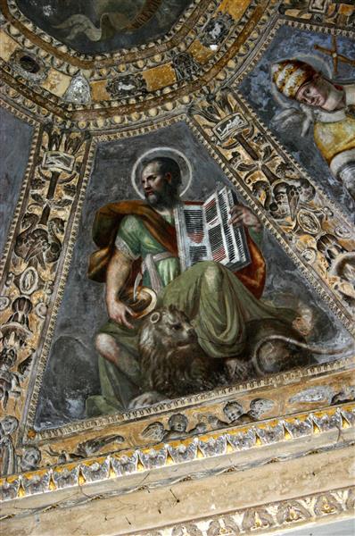 Mark the Evangelist. Detail from the Ceiling of the Altar Chapel in the Cappella Di Sant'aquilino in the Basilica Di San Lorenzo Maggiore in Milan, 1540 - Carlo Urbino