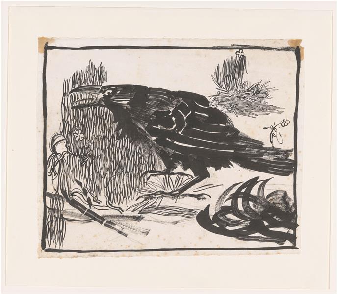 Screaming crow, standing to the left, c.1920 - Jan Mankes