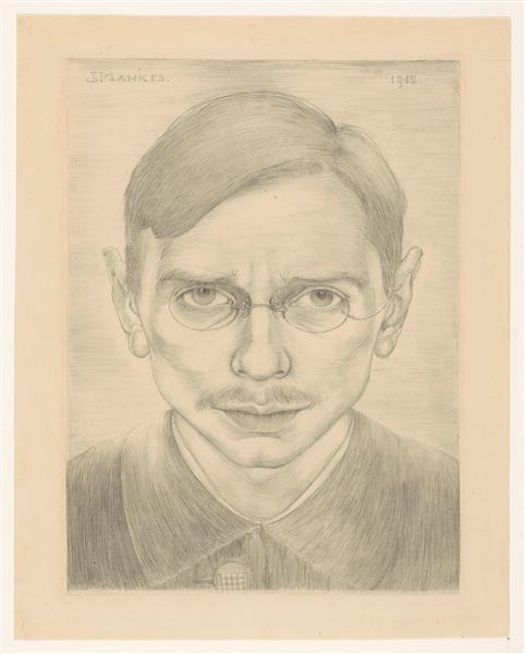 Self-portrait with mustache and glasses, seen from the frontv, 1915 - Jan Mankes