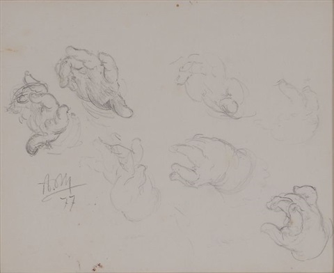 Study of a hand, 1877 - Адольф фон Менцель