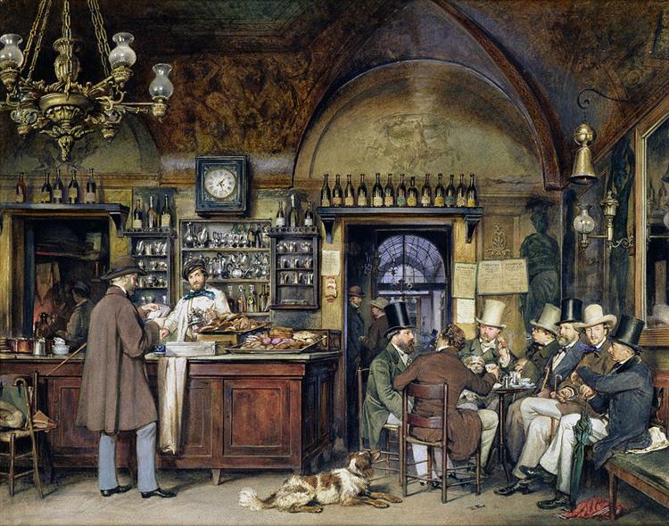 Artists at Cafe Greco in Rome, 1856 - Ludwig Passini