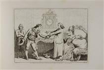 Meo Patacca receives money from the gentlemen for the the parties he wants to do (Plate ??/52) - Bartolomeo Pinelli