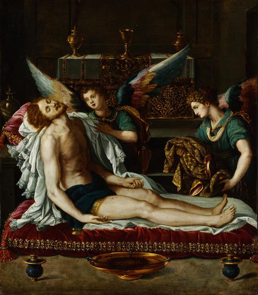The Body of Christ Anointed by Two Angels, 1593 - Алессандро Аллори