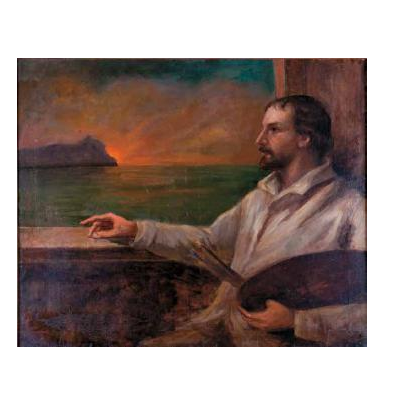 Self-portrait against the background of the Circeo - Giovanni (Nino) Costa