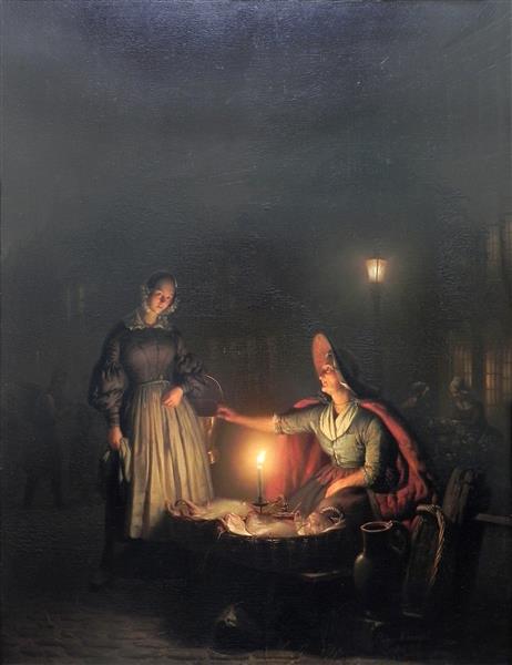Fish seller, Evening Market, 1843 - Петрус ван Шендель