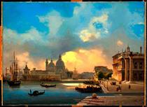 Venice, the pier at sunset - Ippolito Caffi