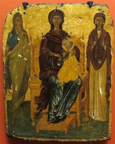 Mary Enthroned with two Saints, c.1400 - Orthodox Icons