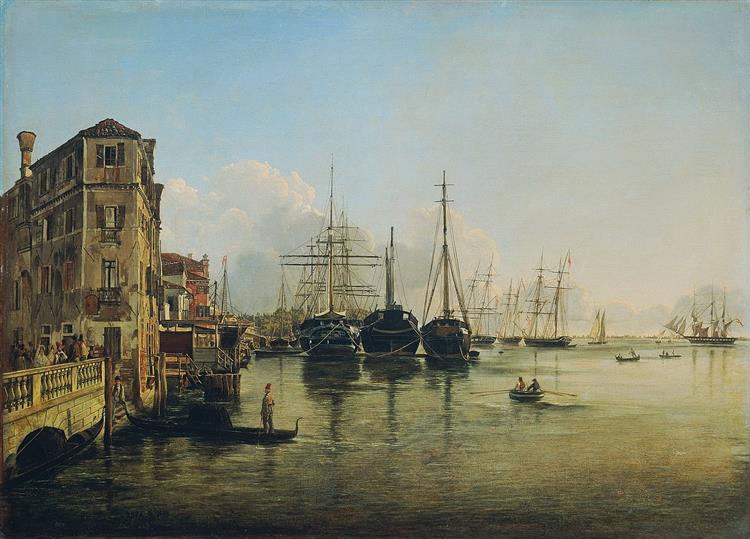 View of the Strada Nuova against the Giardini Pubblici in Venice, 1834 - Рудольф фон Альт
