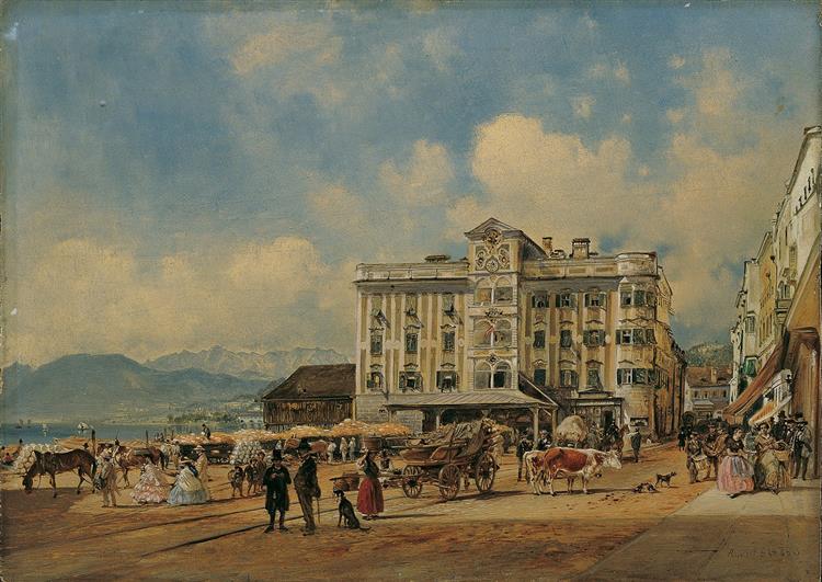 The town hall in Gmunden, 1860 - Rudolf von Alt