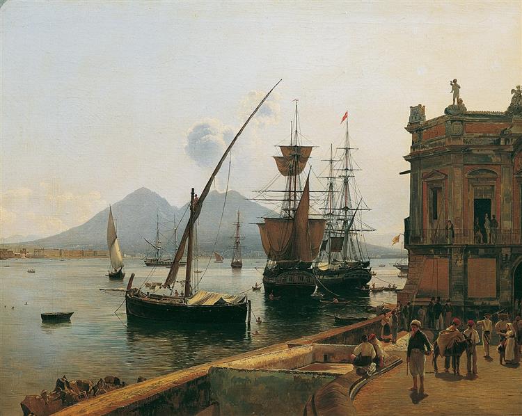 The port of Naples with Vesuvius, 1836 - Рудольф фон Альт