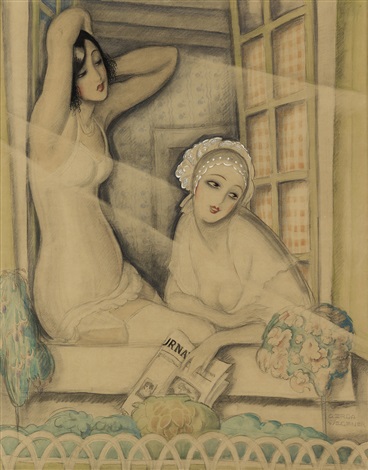 Two Women in a Window, c.1920 - Герда Вегенер