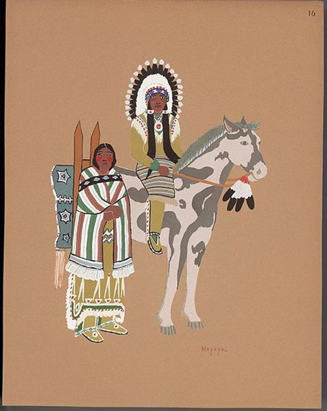 Kiowa Warrior and Wife, 1929 - Stephen Mopope