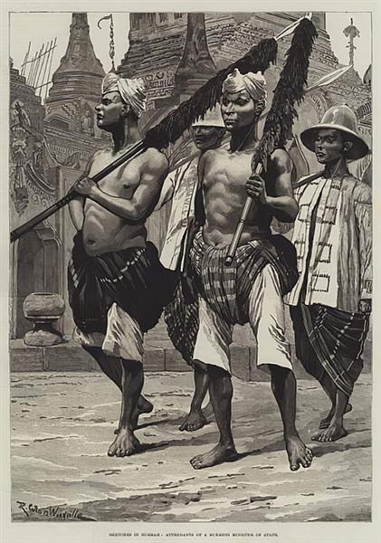 Sketches in Burmah, Attendants of a Burmese Minister of State, 1885 - Richard Caton Woodville Jr.