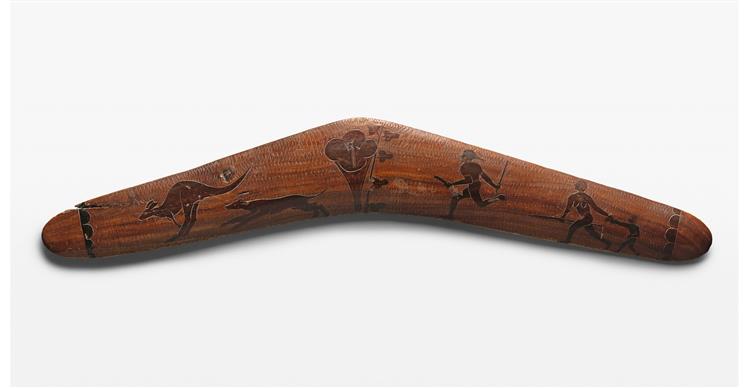 Boomerang Decorated with Hunters and Kangaroo, c.1936 - Albert Namatjira