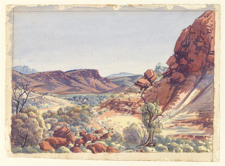 Landscape and Red Bluff, Central Australia, c.1950 - Albert Namatjira