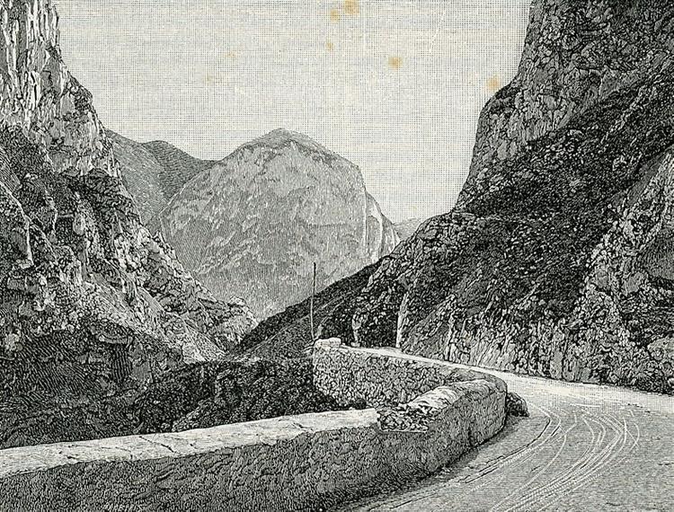 Acqualagna: internal view of the Furlo Pass with the Via Flaminia, 1898 - Giuseppe Barberis
