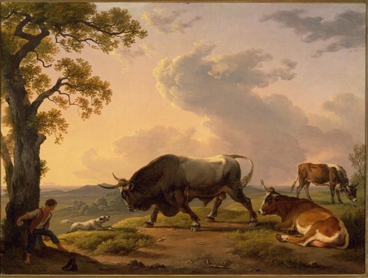A Bull Attacked By A Dog In An Italian Landscape - Hendrik Voogd