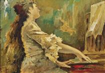 Young Woman at the Piano - Tranquillo Cremona