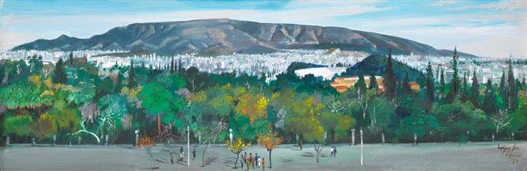 View of Athens with Zappeion, the Panathenaic Stadium and Hymettus in the Background, 1978 - Spyros Vassiliou