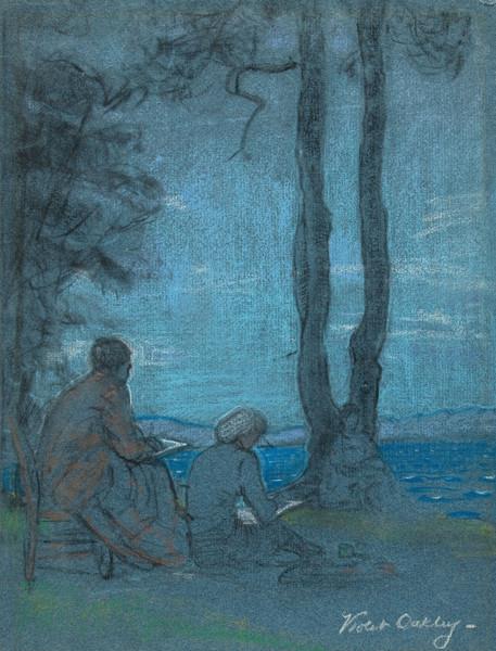Two Figures Seated at Lakeside, c.1940 - Violet Oakley
