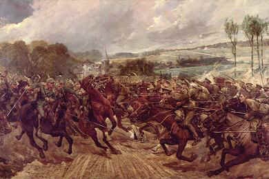 Depicts the Charge of a Squadron of the 9th Lancers Against the Prussian Dragoons of the Guard at Moncel on the 7th September 1914. This was Cavalry Action in the First World War When Cavalry Charged with Both Sides at Full Gallop. the 9th Lancers Casualties were 3 Killed and 7 Wounded Compared to Heavy Losses Suffered by the Prussian Dragoons. - Richard Caton Woodville Jr.
