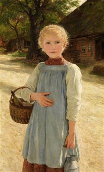Girl with milk jug and basket - Albrecht Anker