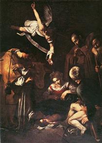 Geburt Christi mit den hl. Franziskus und Laurentius - Michelangelo Merisi da Caravaggio