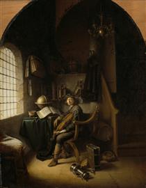 Interior with a Young Violinist - Герард Доу