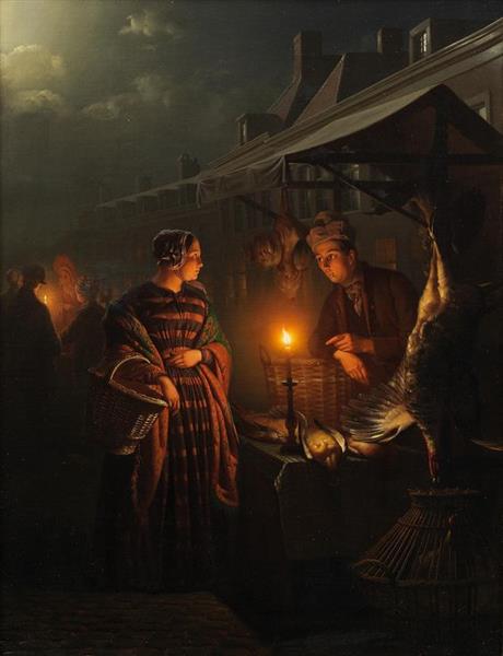 At the poultry stall on the Groenmarkt, The Hague - Petrus van Schendel