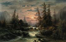 Mountain Stream in the Moonlight - Albert Rieger