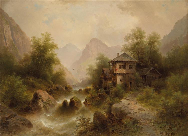 Wasserfall mit Mühle - Albert Rieger