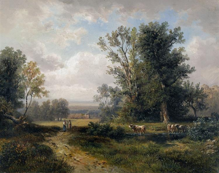 Summer landscape with peasants and cows, c.1850 - c.1859 - Jules Breton