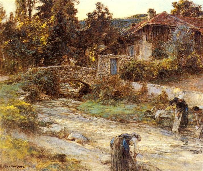 Washerwomen in a landscape - Léon Augustin Lhermitte