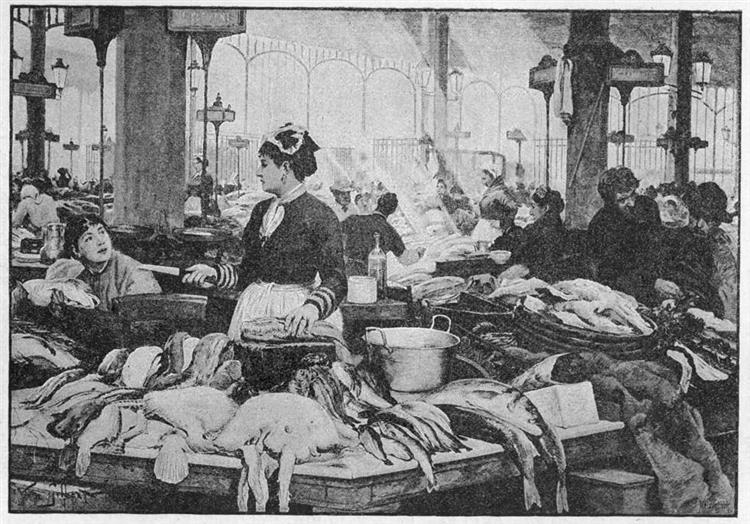 A sales stand in the fish hall in Paris, c.1883 - Victor Gilbert