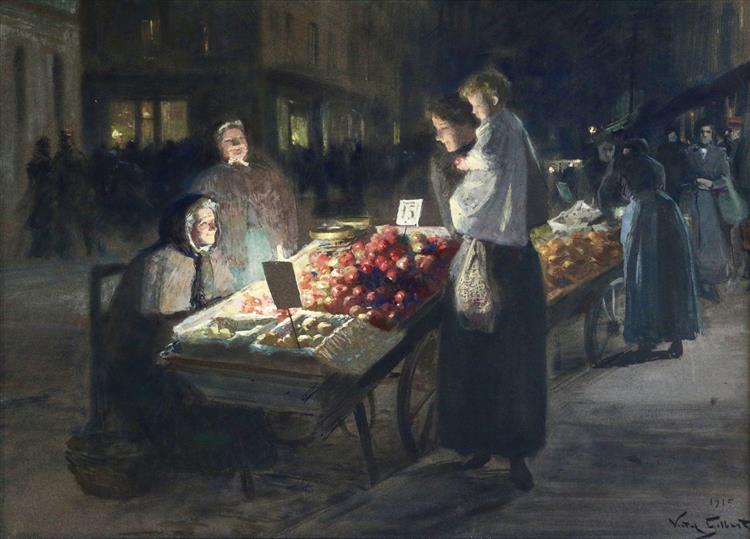 Parisian market at night, 1915 - Victor Gabriel Gilbert