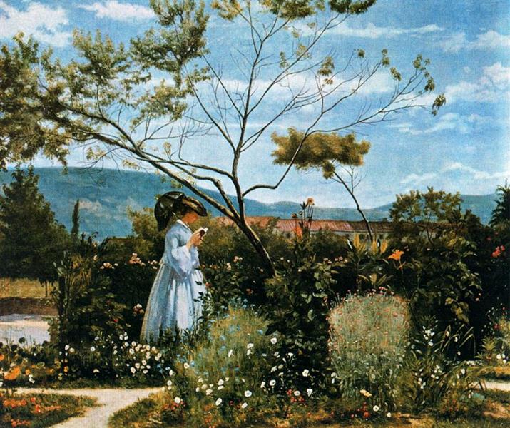 Among the flowers in the garden, 1862 - Сильвестро Лега